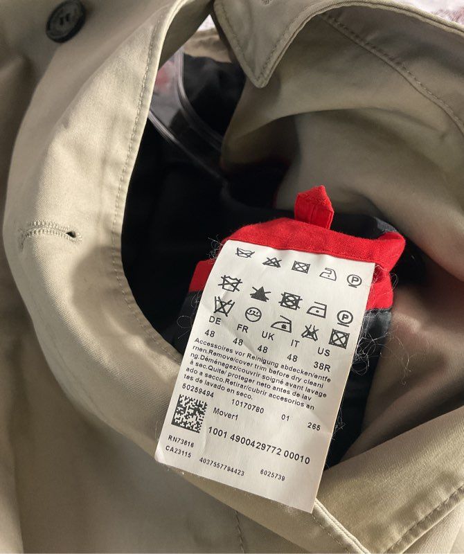 Hugo Boss Khaki Double Breasted Trench Coat With Buckled Belt Size 38R US