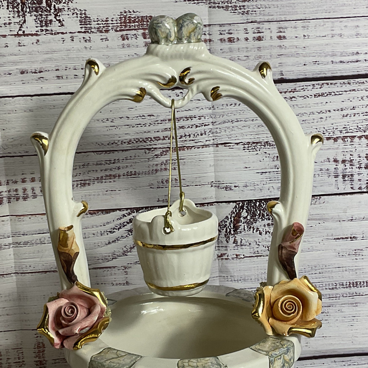 VTG./ANTIQUE CAPODIMONTE Porcelain Wishing Well with Hanging Bucket- 14"