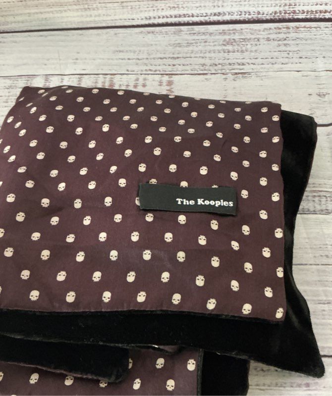 The Kooples Black/Maroon Silk & Velvet Scarf with skull design