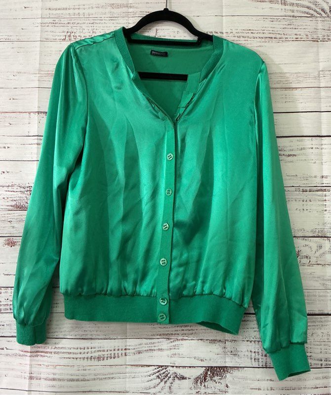 Women's Magaschoni Green Silk Blouse/Cardigan Size M/L