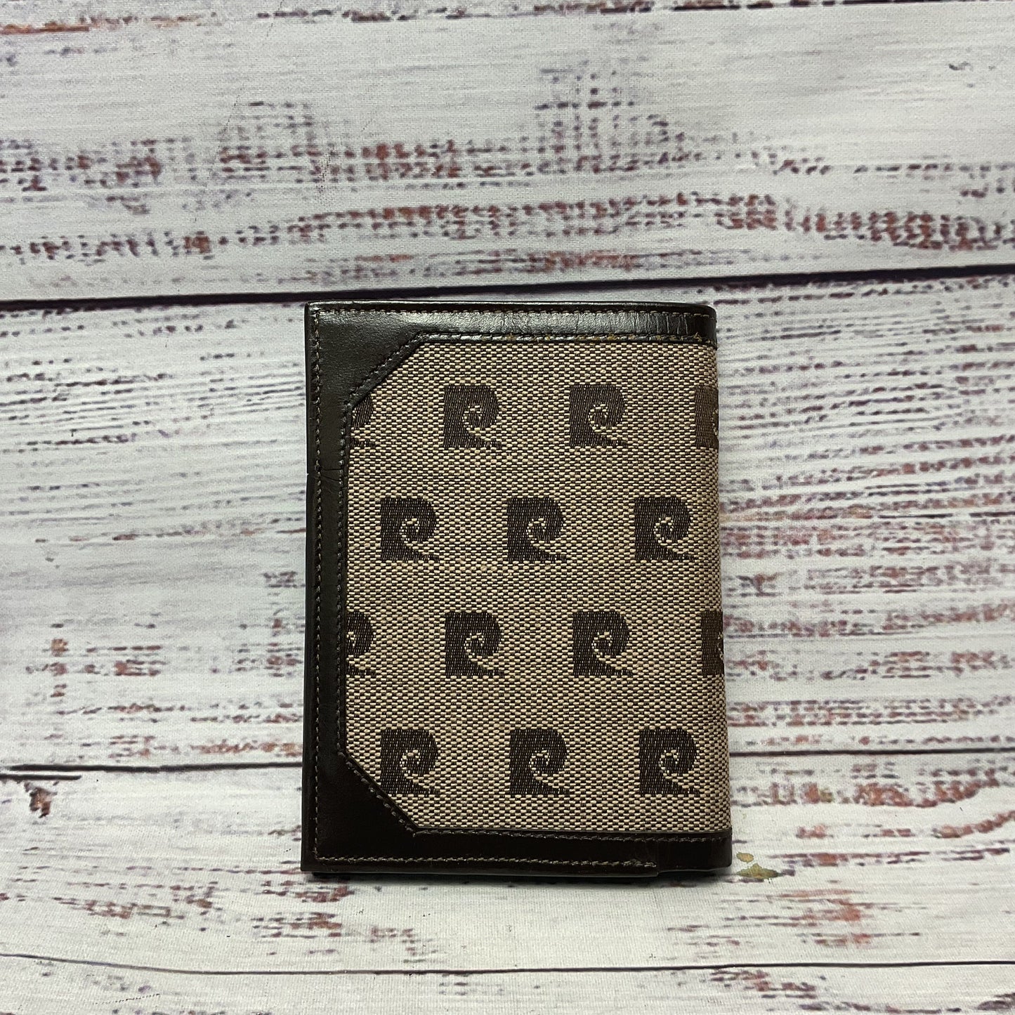 Pierre Cardin Brown Leather Beige Logo Bifold Wallet - Size 4.5x3.5