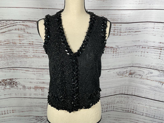 EVA CHUN Women's Black Silk Heavy Beaded Sleeveless Blouse- SZ S