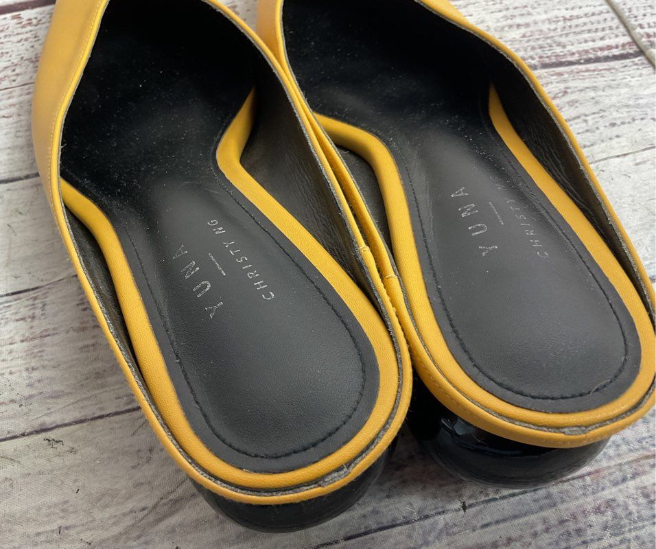 Yuna x Christy Ng Leather Mule Heels Yellow 39