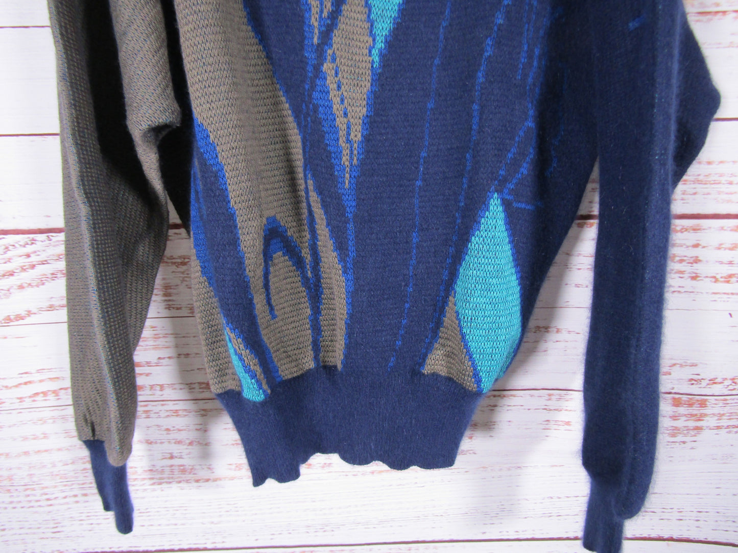 Vintage Mondi Women's Blue & Gray Wool Blend Knit Pullover Sweater Size 42
