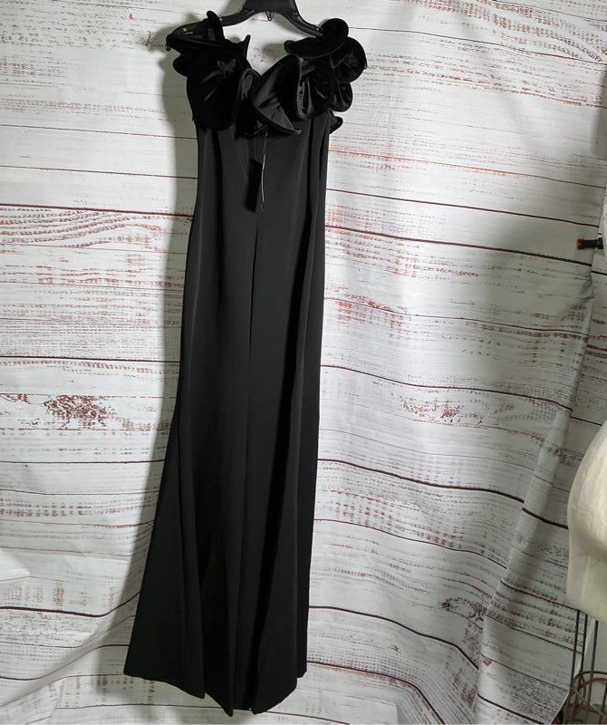 NWT Alberto Makali Black Long Dress with Velvet Ruffled Neckline Size 2