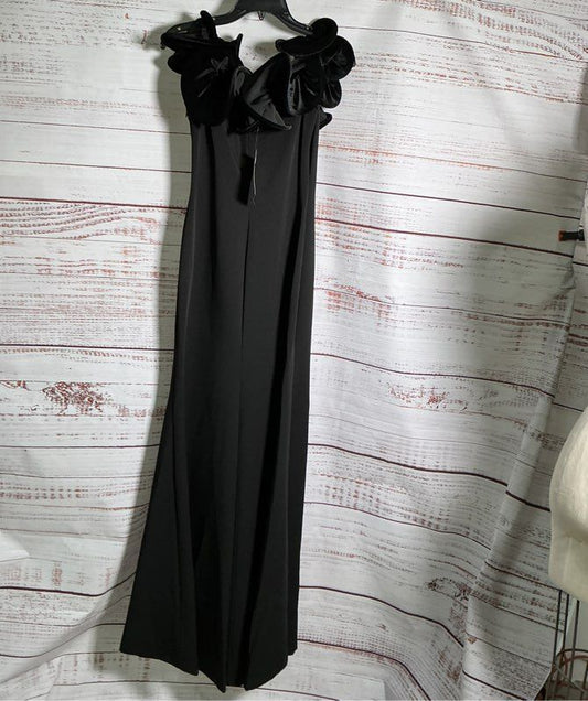 NWT Alberto Makali Black Long Dress with Velvet Ruffled Neckline Size 2
