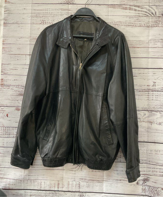 Men's Bruno Magli Black Leather Jacket Size 42 US Size 32/M