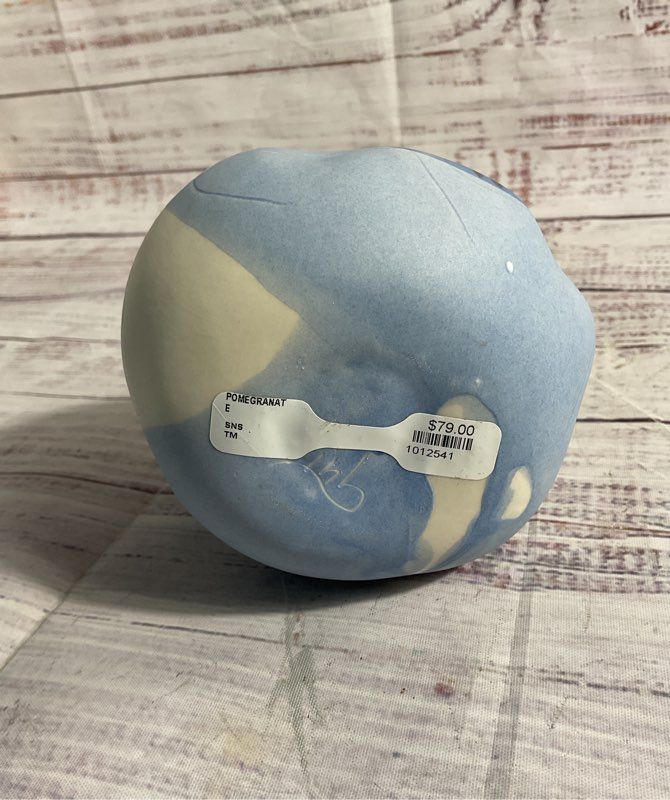 Decorative Ceramic Pomegranate Fruit Figurine Hand Painted Blue 4.5"