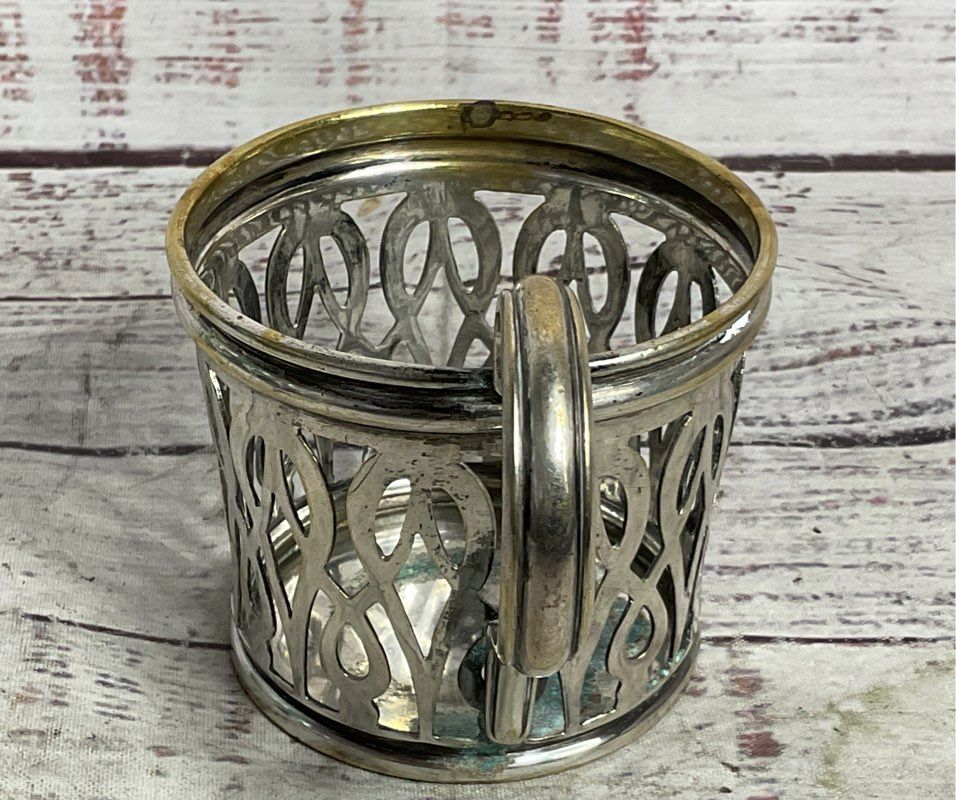Buch Antique Russian 2.5" Podstakannik Tea Glass Holder Brass Silver Plated