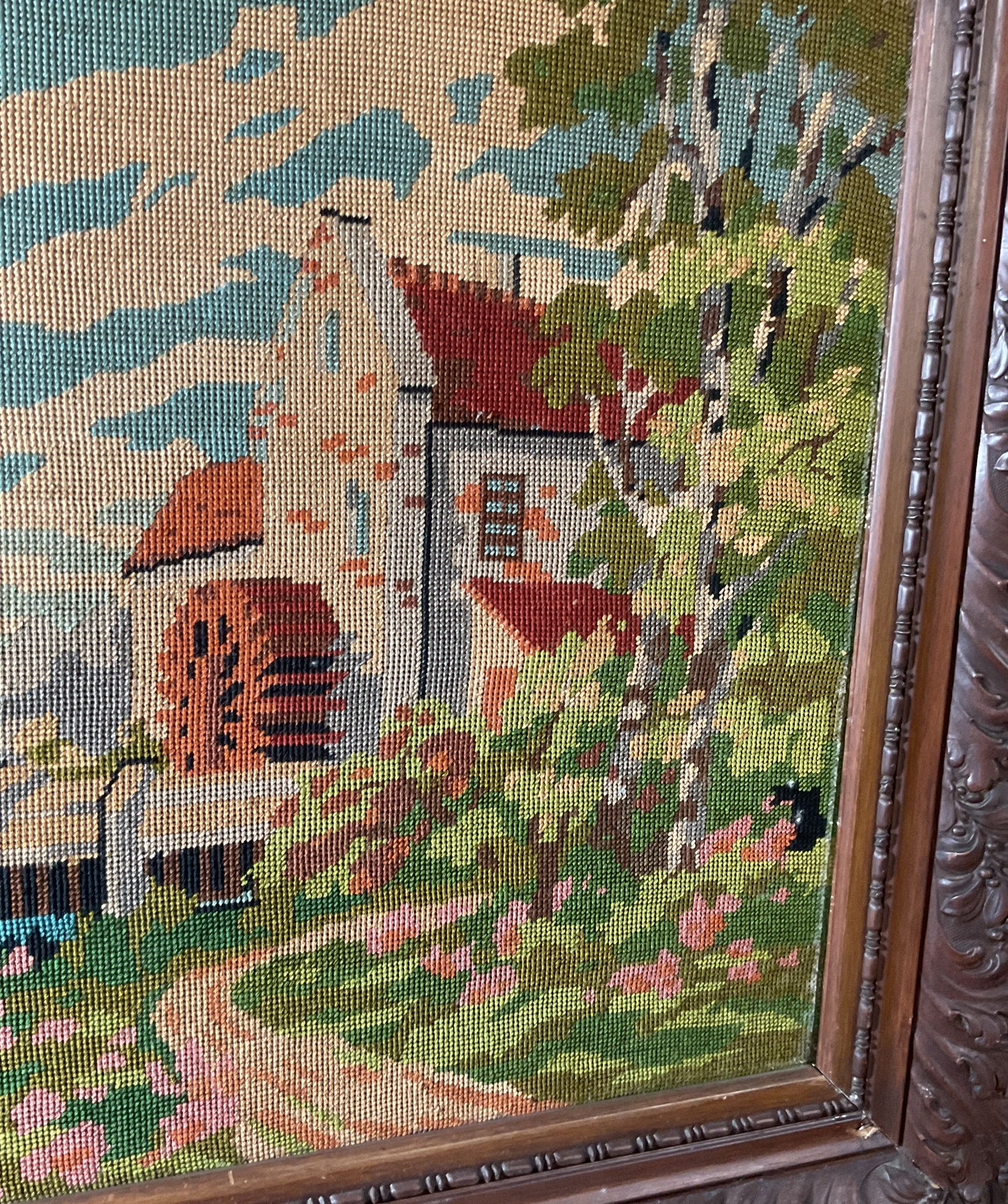 Antique Royal Paris French Tapestry Needlework Framed