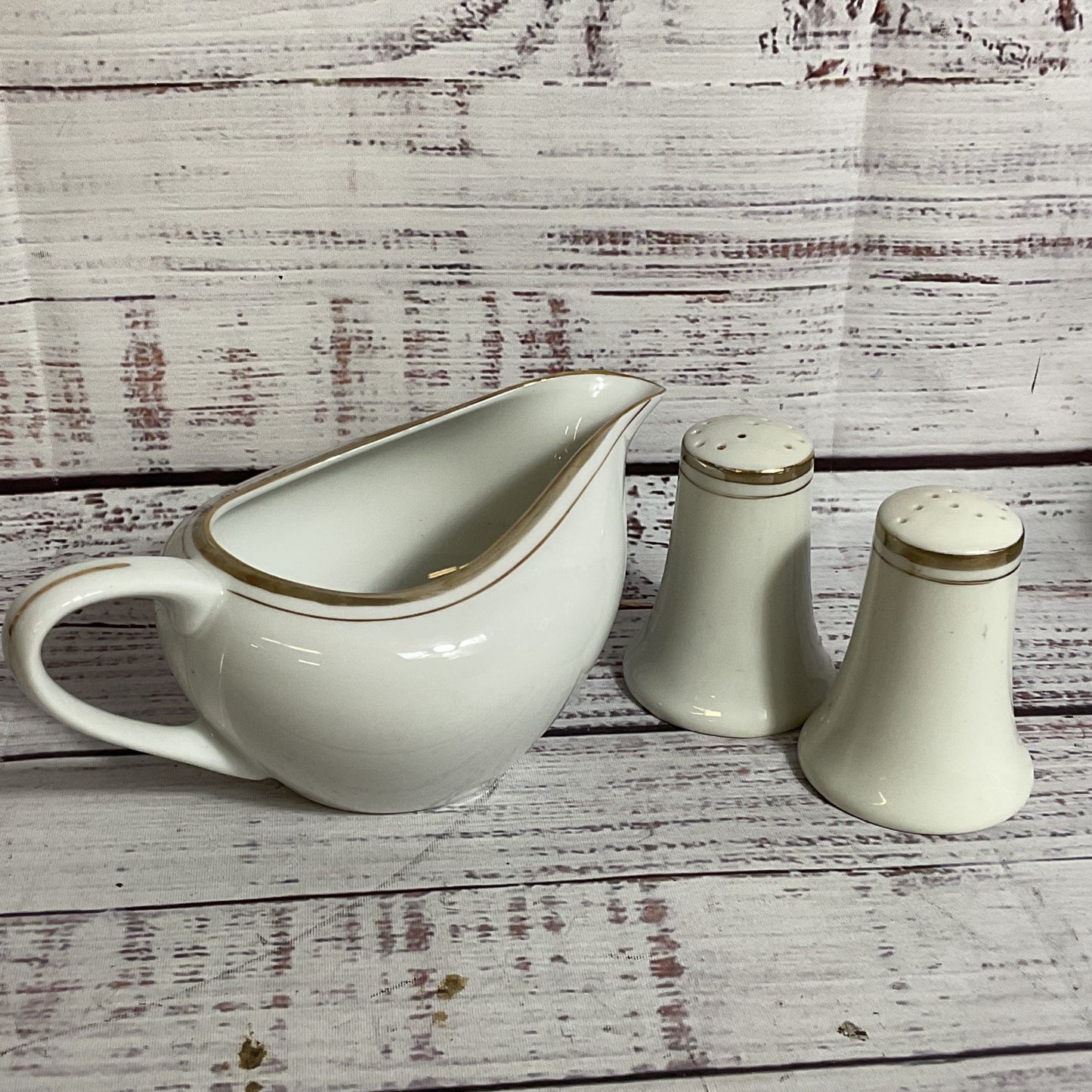 ROYALTON CHINA CO Golden Elegance Translucent Porcelain Creamer Salt & Pepper Sh