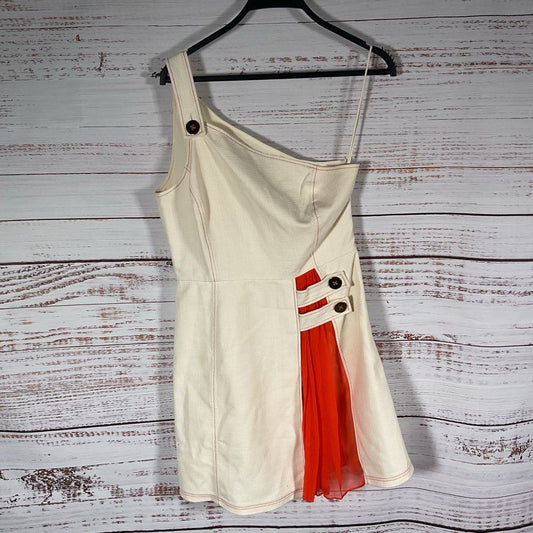 Alexis Alonsa Ecru/Orange Asymmetrical One Shoulder Mini Casual Dress - Size M