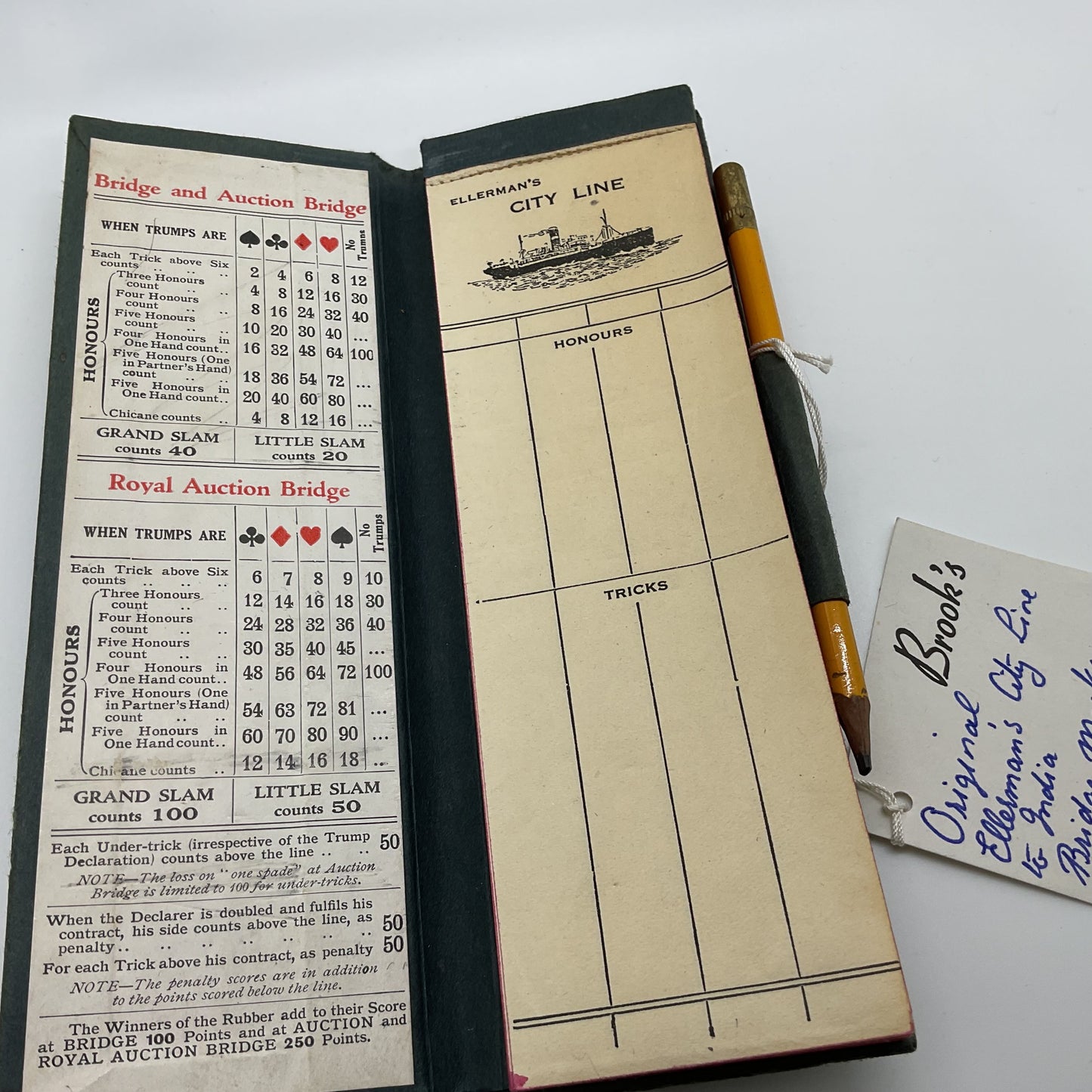 VTG./ANTIQUE Ellerman's City Line to India Bridge Marker Scorecard