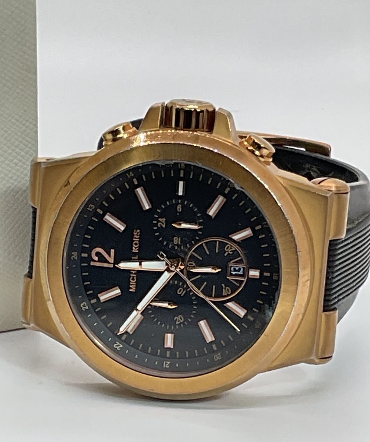 MICHAEL KORS MK-8184 Gold Tone Chronograph Black Silicone Band Watch