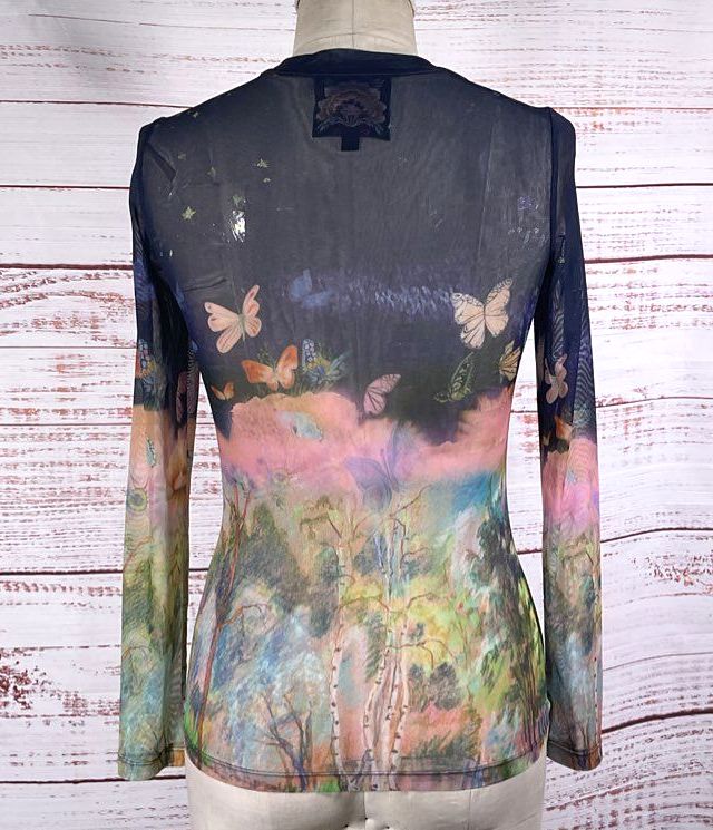 Johnny Was Natalie Tee Mesh Crewneck Tee Multicolor S
