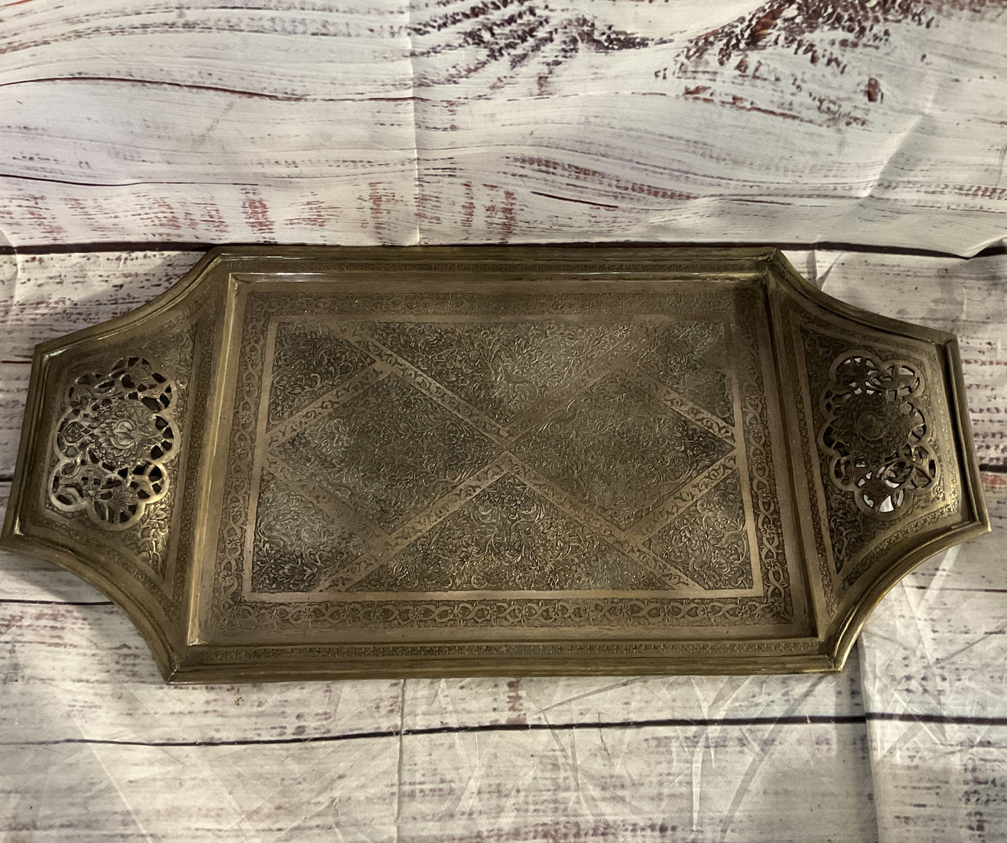 Vintage Etched Floral Cocktail Shaker & Cups Bar Set Tin