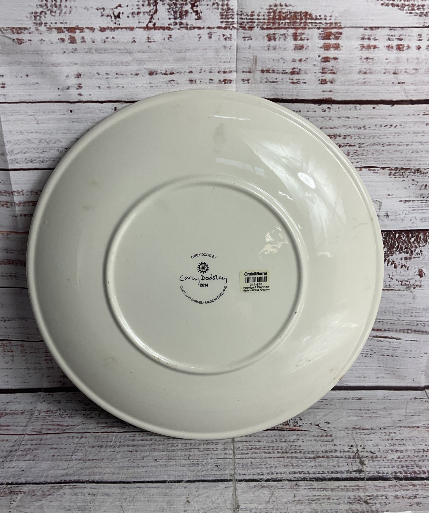 Crate & Barrel Carly Dodsley Partridge and Pear 11" Dinner Plate Multicolor