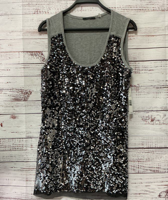 NWT Women's Elie Tahari Gray Sequined Tunic Top Size S Retail $148