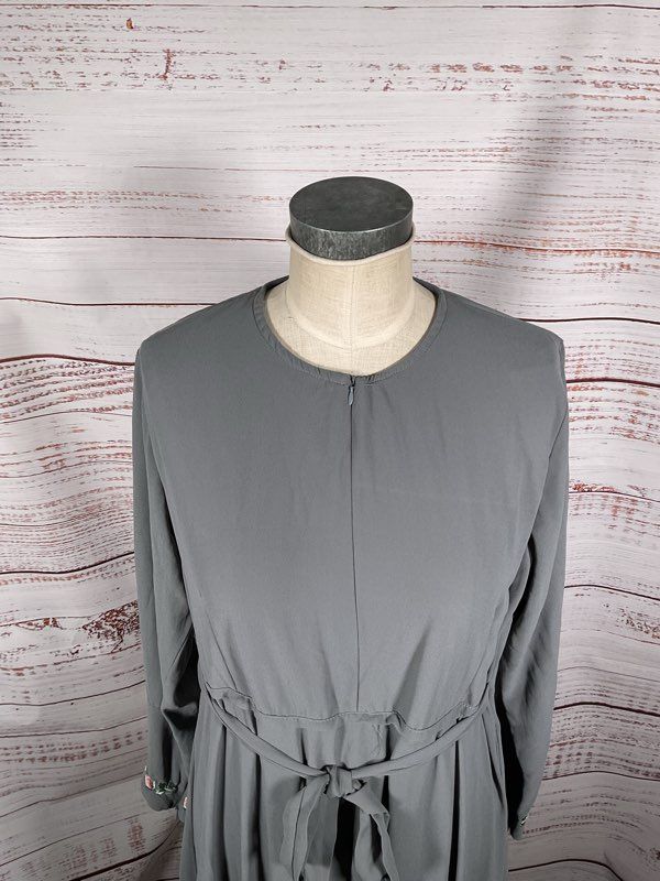 Women's Pandora Grey Long Sleeve Floral Embroidered Long Dress Size XL
