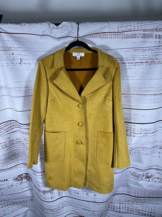 Magaschoni Women's Faux Leather Mustard Colored Button Coat Size S