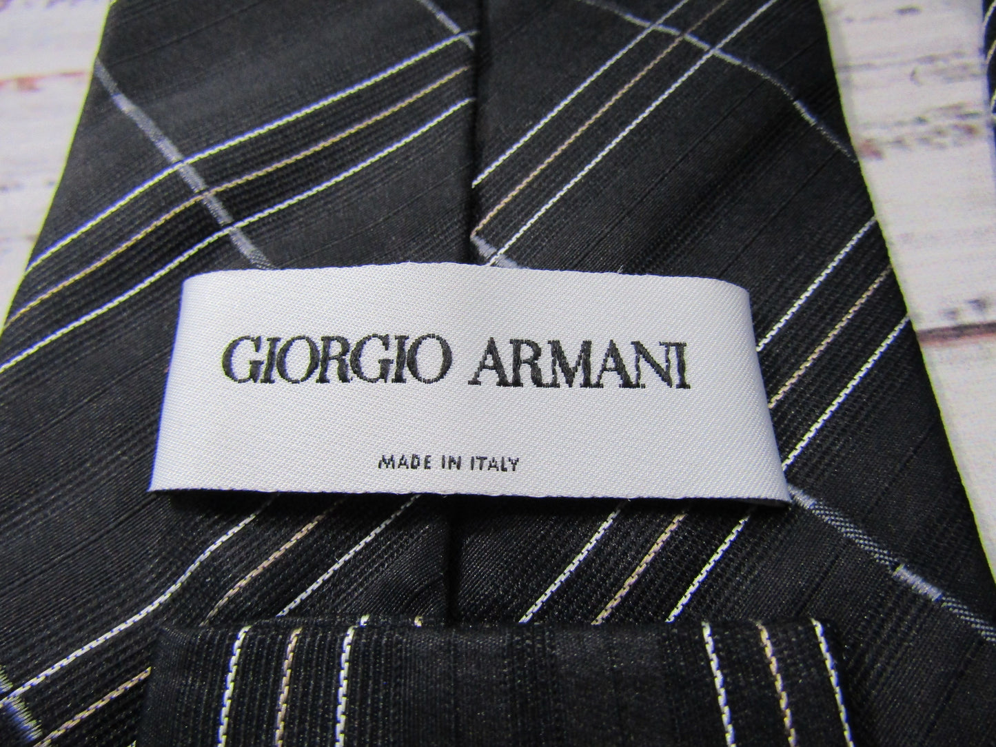 Giorgio Armani Men's Black Striped Silk Tie Made in Italy