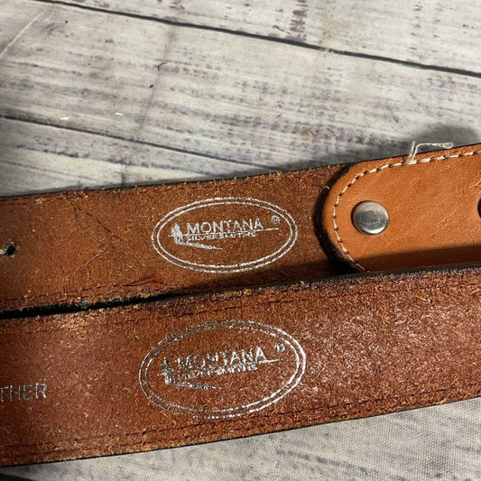 Montana Silversmiths Brown Leather/Fur Embellished Cowboy Belt sz 30 NO BUCKLES