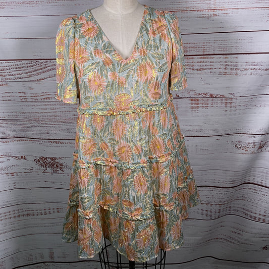 SEZANE Women's Floral Metallic Ruffle Short Dress- SZ 34
