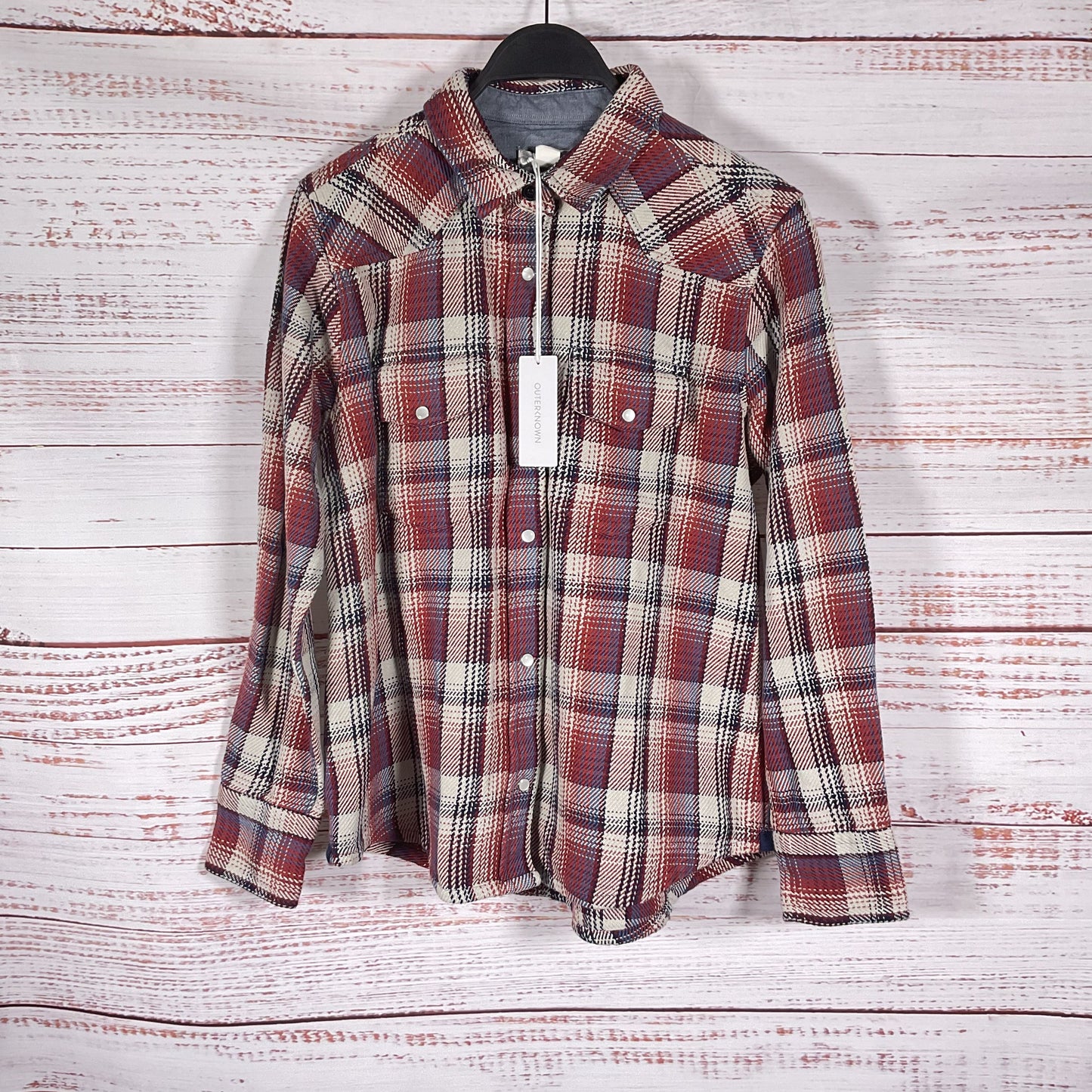 Outerknown Red White Blue Long Sleeve Snap Closure Blanket Flannel Shirt Size S