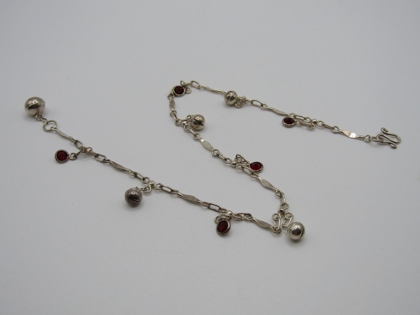 9.5" Sterling Silver Beaded Garnet Accent Anklet