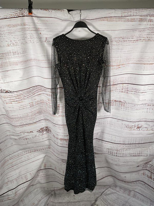 NEW Aqua X Wicked Embellished Twist Maxi Dress Size XS In Black Rhinestones