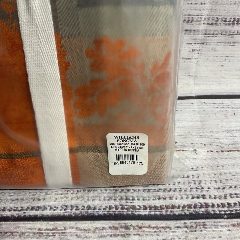 NEW Williams Sonoma Set Of 4 Acorn Harvest Jacquard Autumn/Fall Dinner Napkins