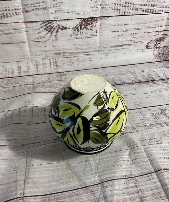 Vintage Hand Painted Art Pottery Vase – Signed “Williams” Leaf Green Art 4.5"