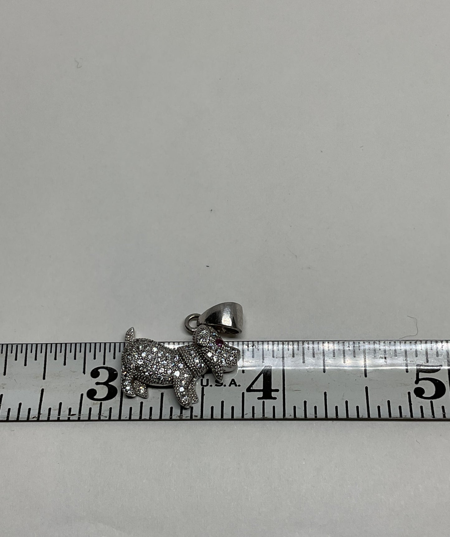 Pave Sterling Silver Dog Charm Pendant with Ruby Eye