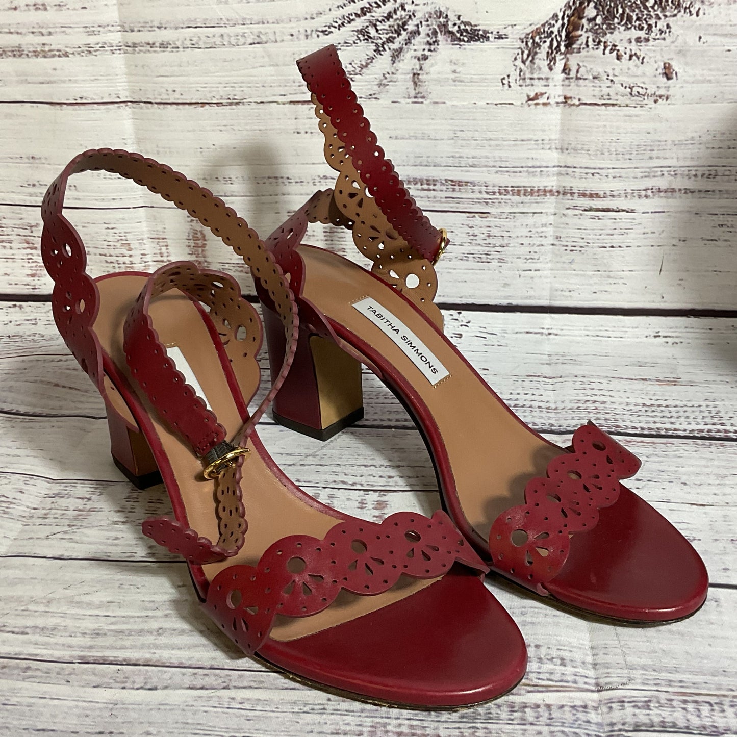 TABITHA SIMMONS Women's Red Eyelet Leather Strappy Shoes- SZ 36
