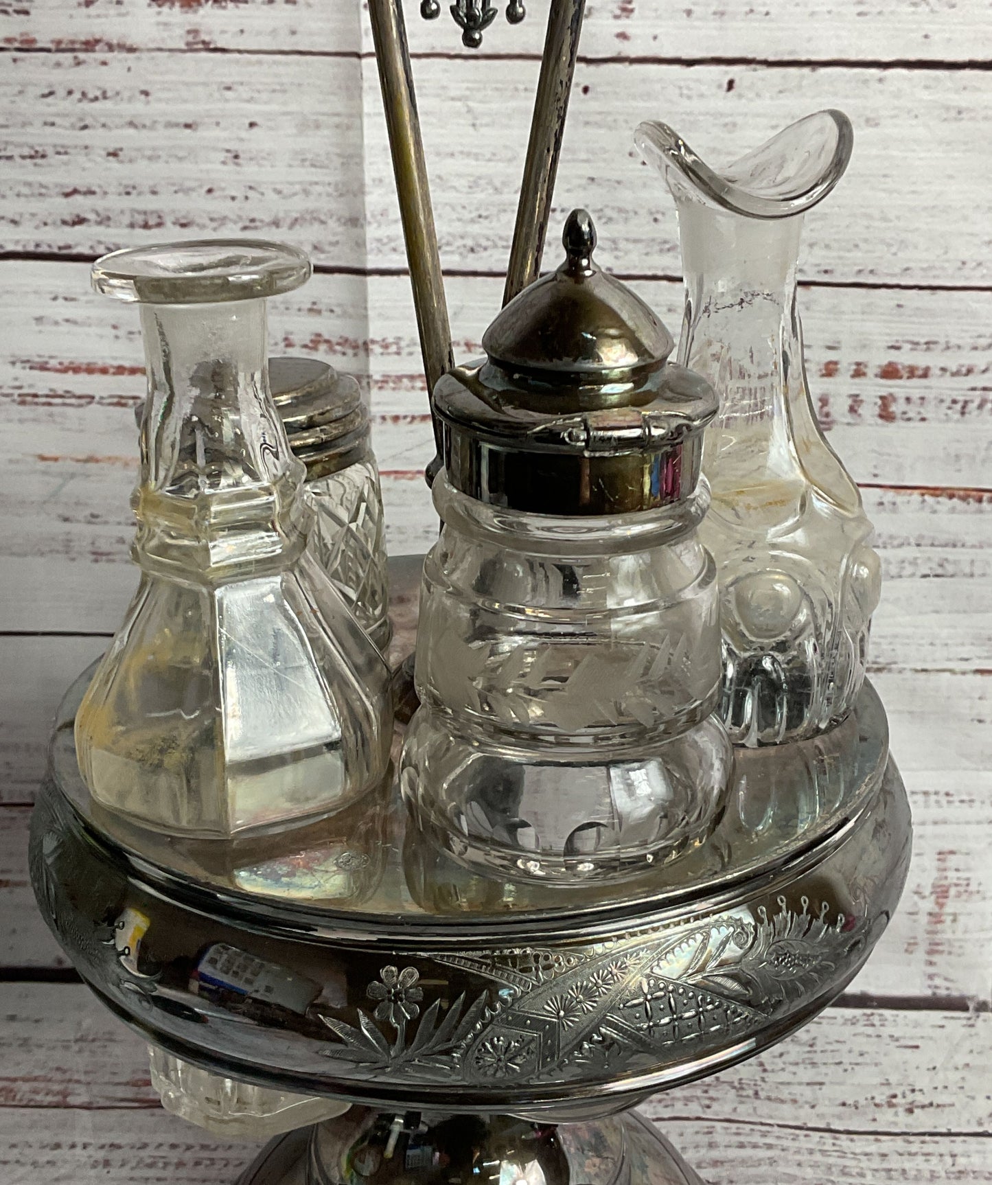 Vintage Embellished Castor Cruet Set Silver Plate