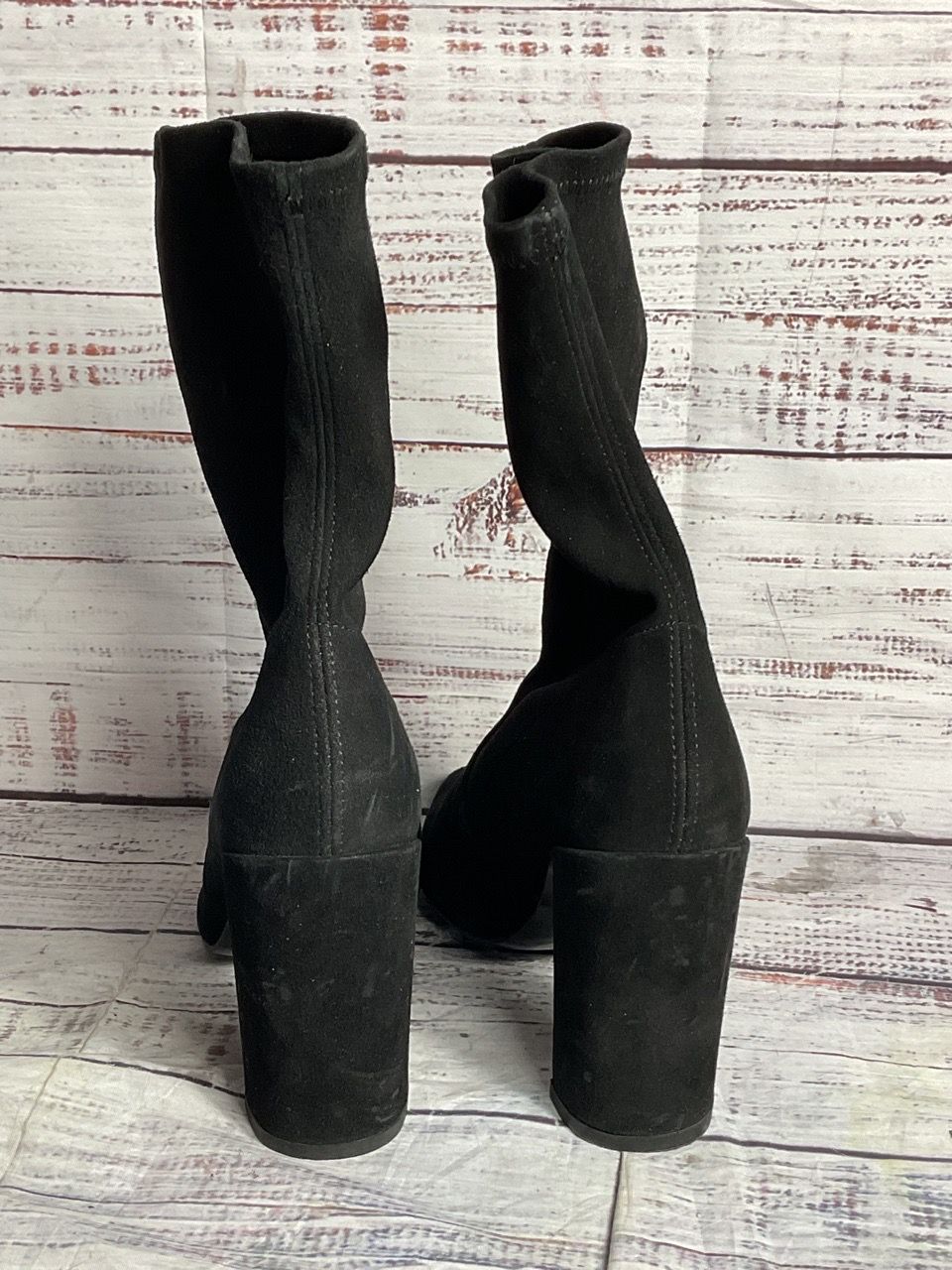 Stuart Weitzman Clinger Suede Stretch Heel Boots Black 7.5