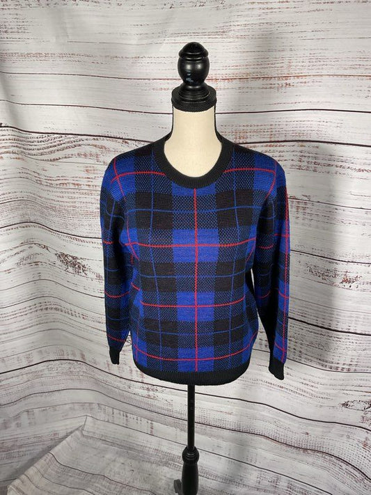 Vintage Pendleton Woolen Mills Virgin Wool Plaid Blue Pullover Sweater - Size S
