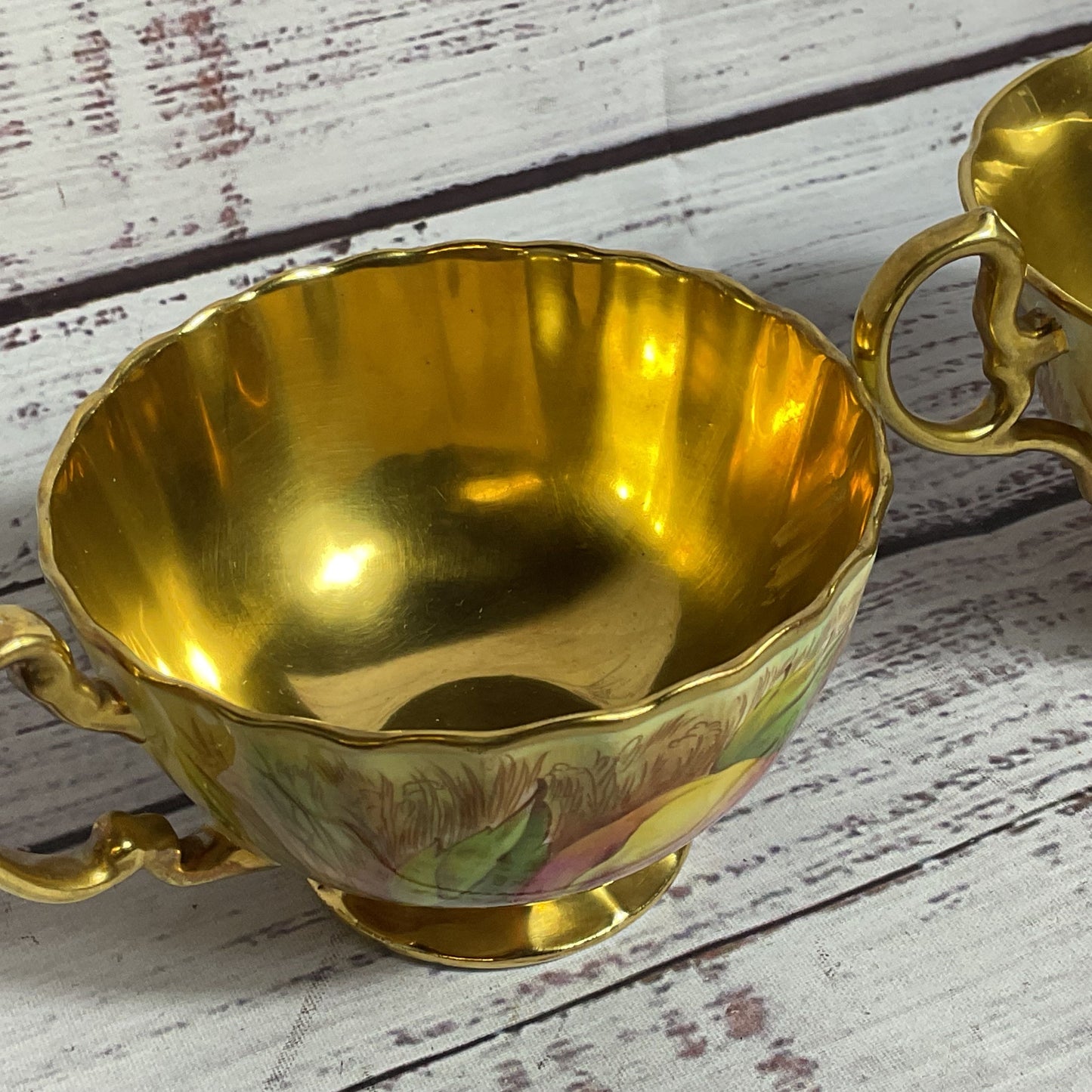 Set of 2 VTG./ANTIQUE ANSLEY England Bone China Orchard Gold Teacups