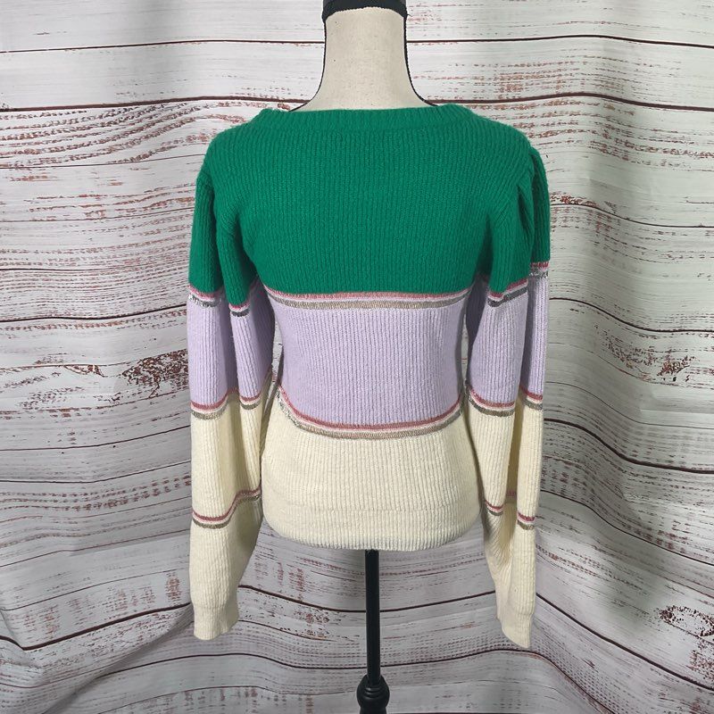 For Love & Lemons Arielle Green/Purple Colorblock Paneled Sweater - Size M
