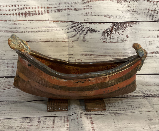 Vintage Hand Made Decorative Ceramic Boat Multicolor