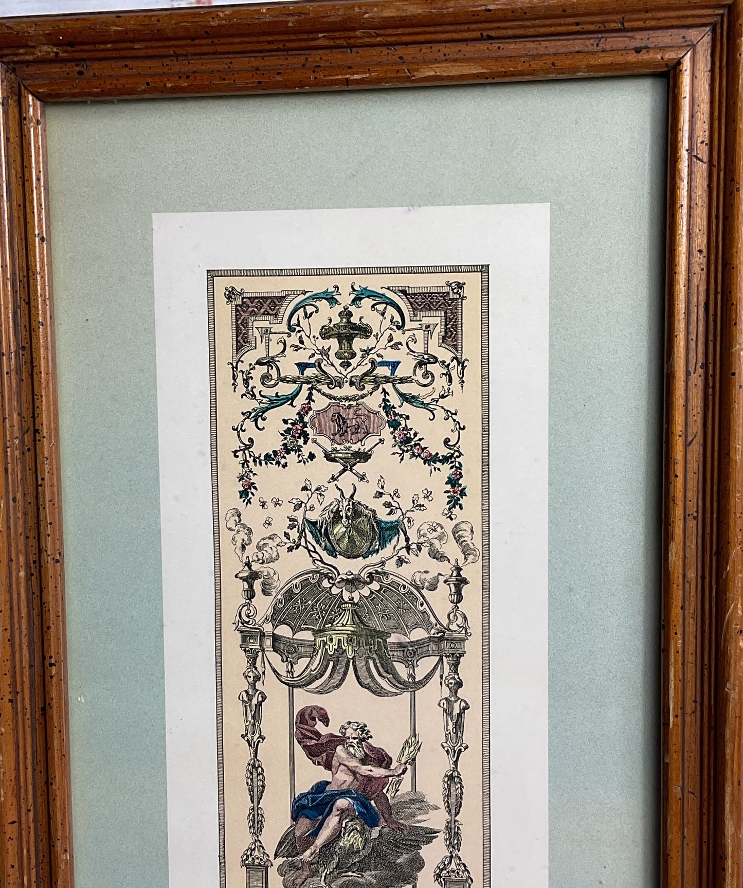 Vintage French Rococo Jupiter with Bull Claude Audran Lithograph Framed Print