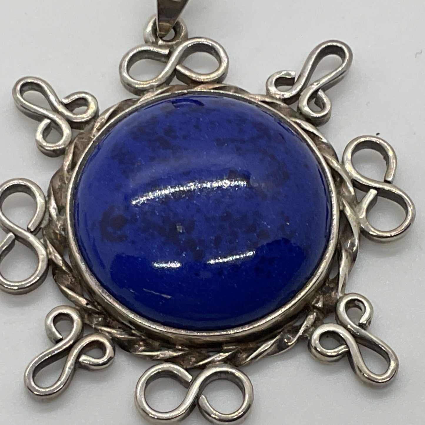 TAXCO Mexico Sterling Silver Blue Stone 2" Pendant- 15.97g