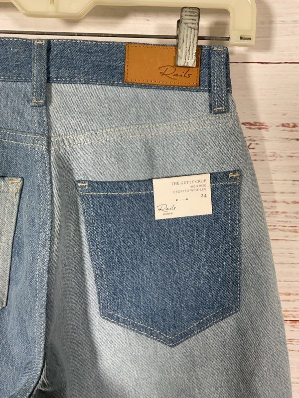 NWT Rails Getty Crop Light Indigo Patchwork High Rise Cropped Wide Leg Jeans 24