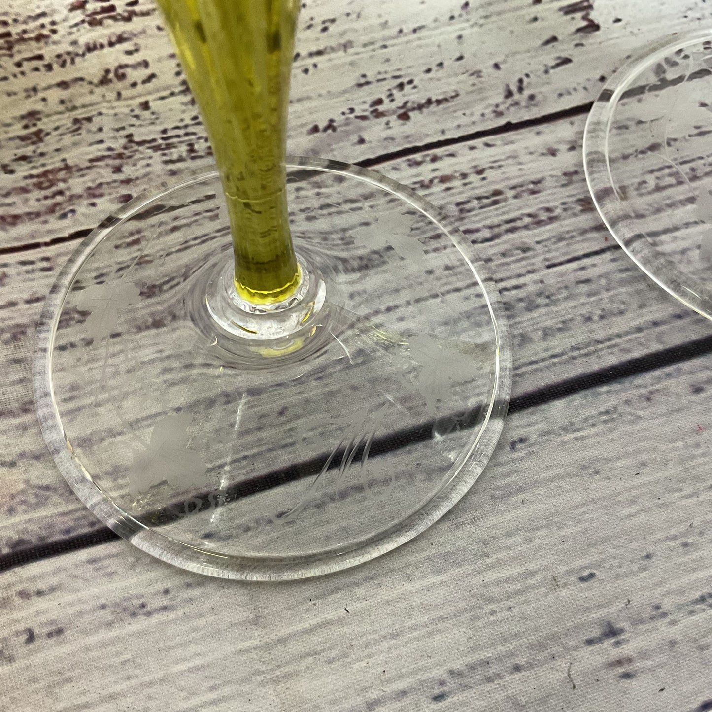 Set of 4 VTG./ANTIQUE SALVIATI Italy Murano Long Stem Etched Wine Glassware- 8"