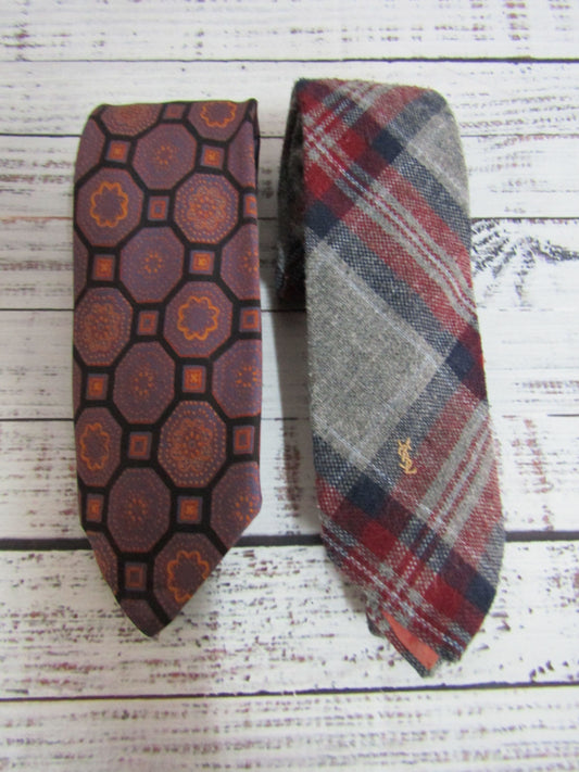 Lot of 2 Yves Saint Laurent Multi-Color Wool & Silk Ties