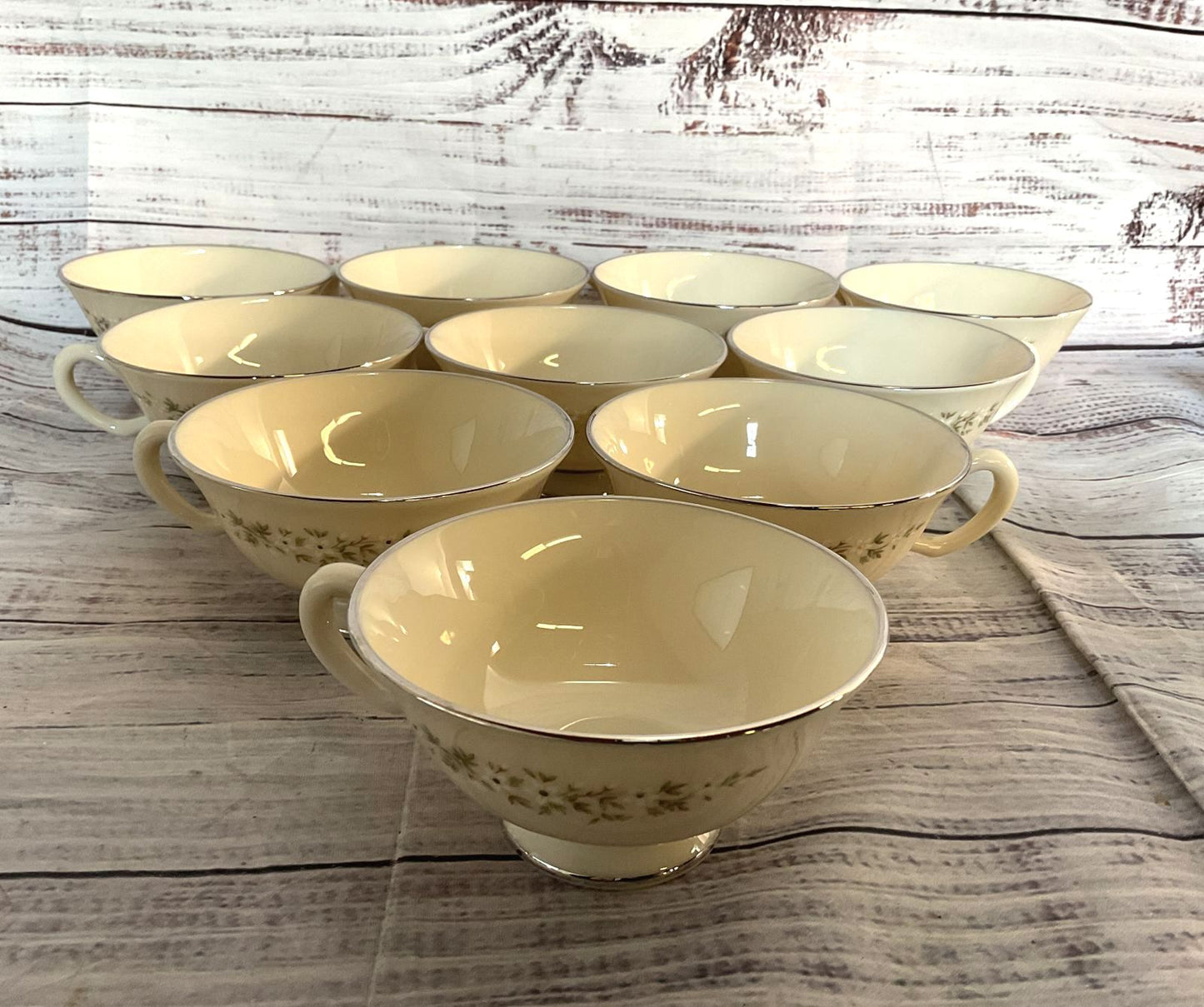 Lenox Brookdale Floral Footed Lot of 10 Cups Cream