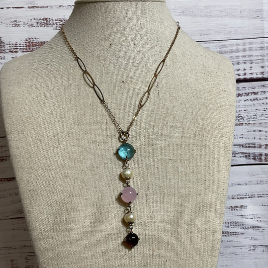 CAMPAGNOLO GIOIELLI Sterling Gold Tone Faux Pearl Glass Cabochon Necklace 15.53g