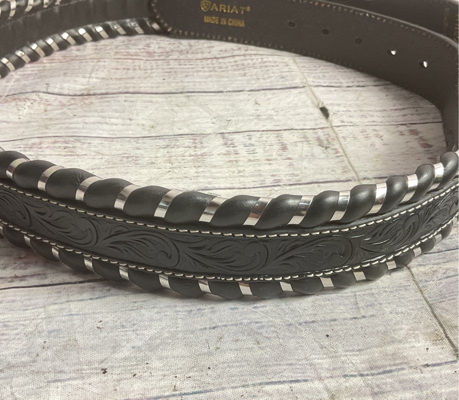 Ariat Leather Whipstitch Tooled Belt Black 38