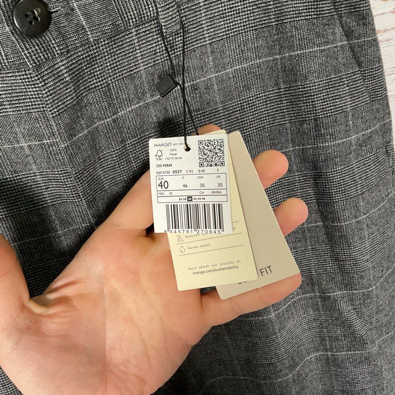 NWT Mango Trouser Collection Grey Plaid Slim Fit Pants Size 30