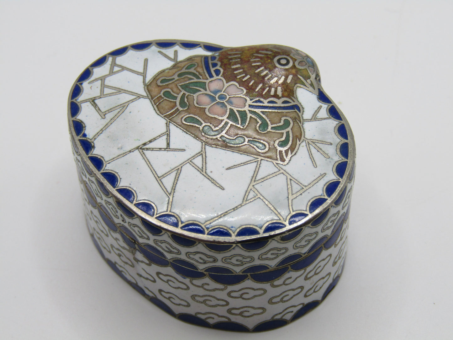Vintage Handcrafted Cloisonne Enamel Floral Bird Motif Pill Box